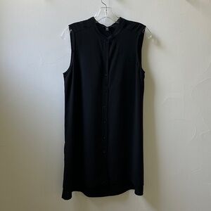 Eileen Fisher Black Silk Georgette Sleeveless Mandarin Collar Tunic Top - Sm